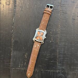 NWOT Burgi B Crystals Mocha Mousse Brown Watch Leather Band WORKING
